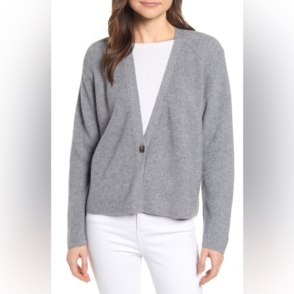 VELVET By Graham & Spencer Gray Halle Wool Cashmere One Button Wrap Cardigan S